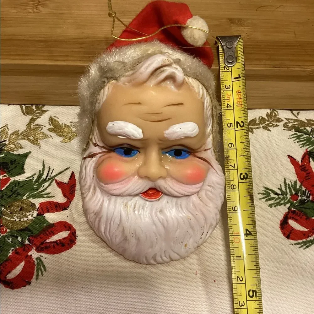 Vintage Rubber Santa Claus Face Christmas Ornament Made in Japan MCM